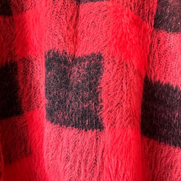 Express Sweaters | Red And Black Checkered Fuzzy Sweater | Size: L - Picture 2 of 3